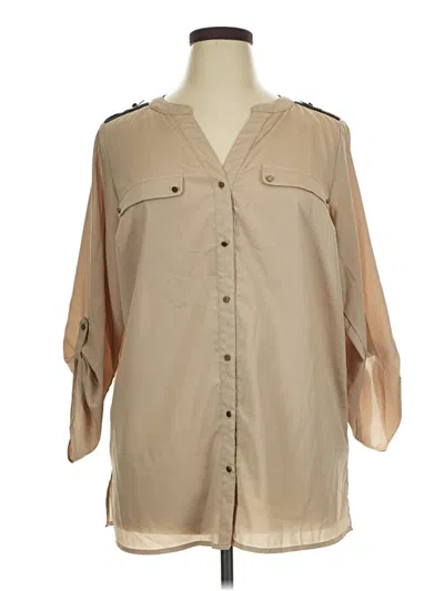 Pre-owned Avenue 3/4 Sleeve Blouse In Tan