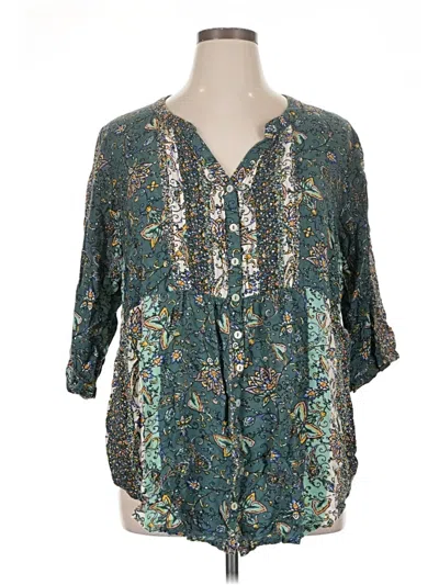 Pre-owned Avenue 3/4 Sleeve Blouse In Teal