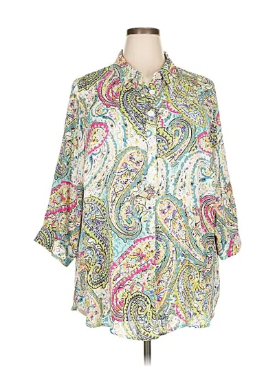 Pre-owned Avenue 3/4 Sleeve Blouse In White