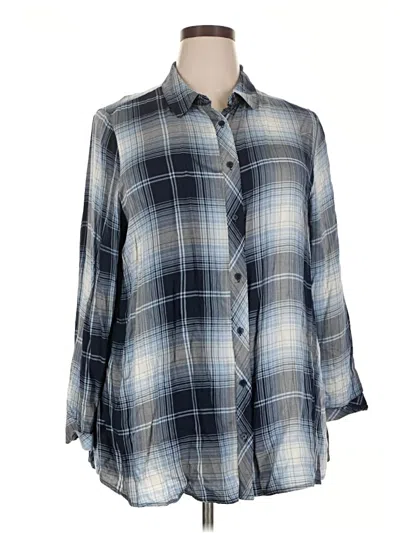 Pre-owned Avenue 3/4 Sleeve Button Down Shirt In Blue