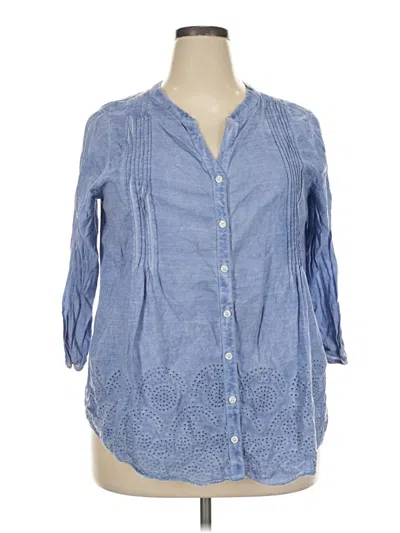 Pre-owned Avenue 3/4 Sleeve Button Down Shirt In Blue