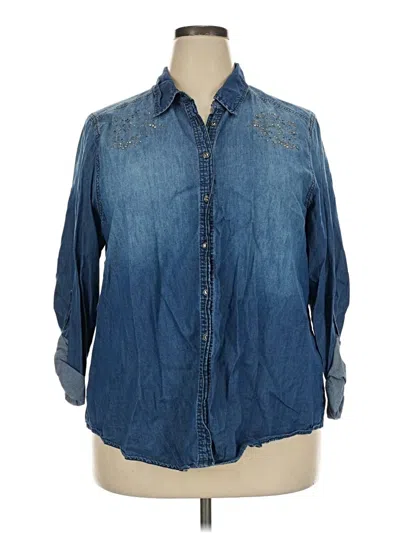 Pre-owned Avenue 3/4 Sleeve Button Down Shirt In Blue