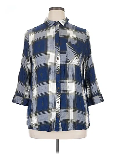 Pre-owned Avenue 3/4 Sleeve Button Down Shirt In Blue