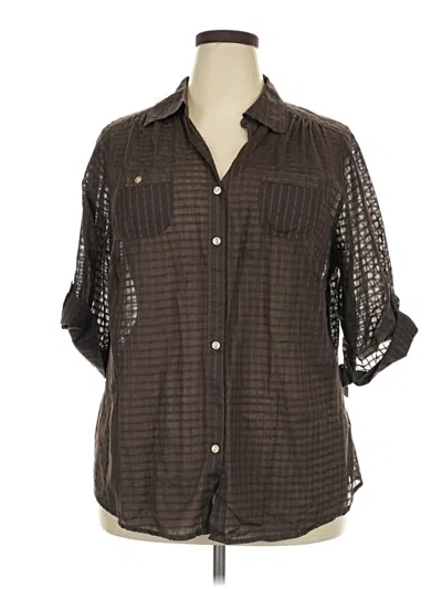 Pre-owned Avenue 3/4 Sleeve Button Down Shirt In Brown