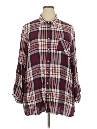 Pre-owned Avenue 3/4 Sleeve Button Down Shirt In Burgundy