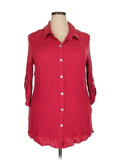 Pre-owned Avenue 3/4 Sleeve Button Down Shirt In Red