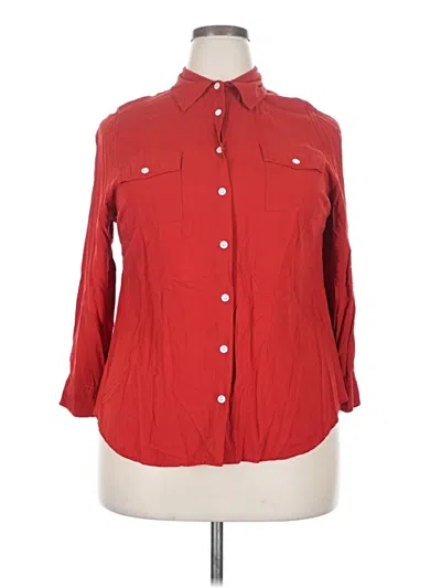 Pre-owned Avenue 3/4 Sleeve Button Down Shirt In Red