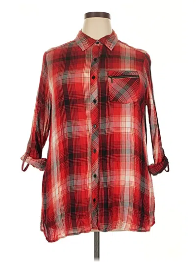 Pre-owned Avenue 3/4 Sleeve Button Down Shirt In Red