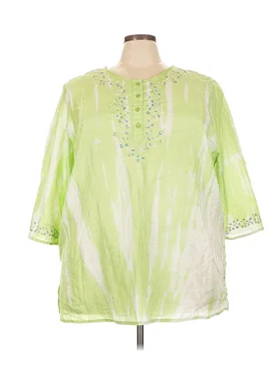 Pre-owned Avenue 3/4 Sleeve Silk Top Green Keyhole Neckline Tops