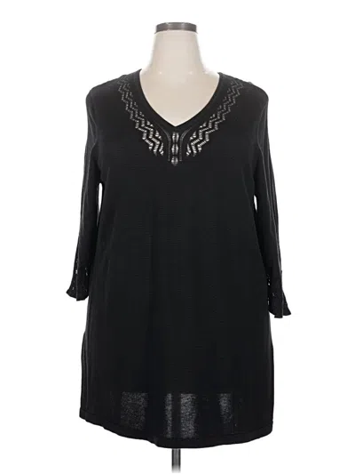 Pre-owned Avenue 3/4 Sleeve Top Black V Neck Tops