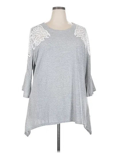 Pre-owned Avenue 3/4 Sleeve Top Gray Cold Shoulder Neckline Tops