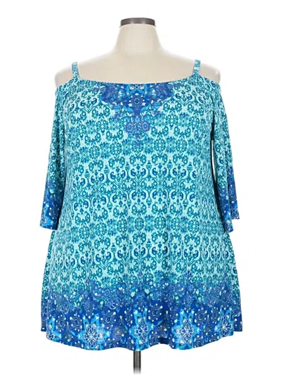 Pre-owned Avenue 3/4 Sleeve Top Teal Cold Shoulder Neckline Tops In Blue