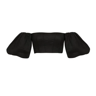 Avenue 8 Women's Balloon Sleeve Crop Top - Black