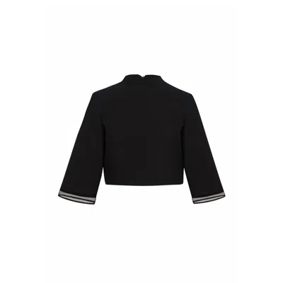 Avenue 8 Women's Black Cropped Blouse With Elbow-length Sleeves