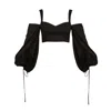Avenue 8 Women's Black Drawstring Puff Sleeve Crop Blouse In Black
