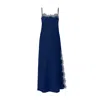 Avenue 8 Women's Blue Lace Detailed Straight Neck Midi Dress With Slit - Navy In Blue