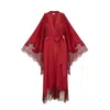 Avenue 8 Women's Lace Detailed Maxi Robe - Red In Red