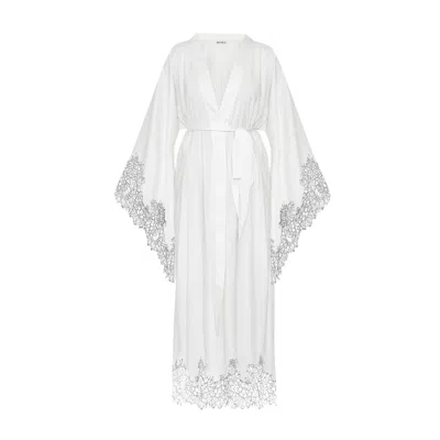 Avenue 8 Women's Lace Detailed Maxi Robe - White