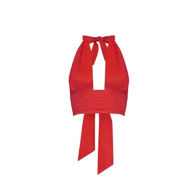 Avenue 8 Women's Linen Draped Crop Top - Red
