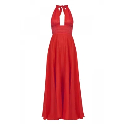 Avenue 8 Women's Linen Draped Maxi Dress - Red