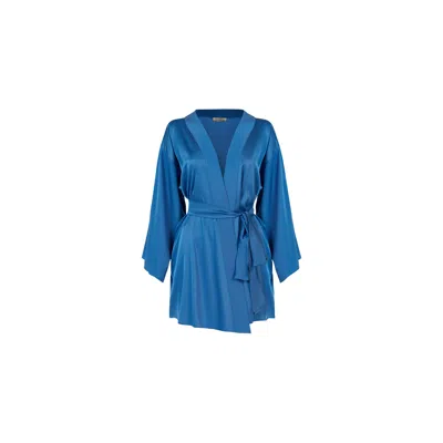 Avenue 8 Women's Mini Silk Robe - Indigo Blue