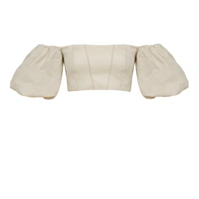 Avenue 8 Women's Neutrals Balloon Sleeve Crop Top - Stone In Black