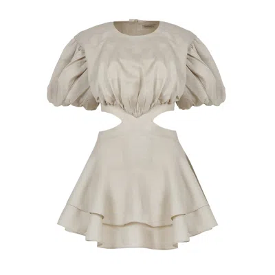 Avenue 8 Women's Neutrals Linen Cut-out Mini Dress In White