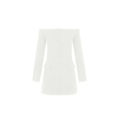 Avenue 8 Women's Neutrals Off-shoulder Fitted Mini Blazer Dress - Ecru In Beige