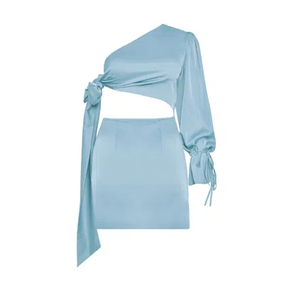 Avenue 8 Women's One Sleeve Side Knot Mini Dress - Baby Blue