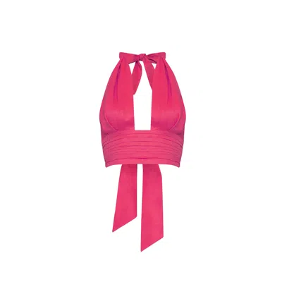 Avenue 8 Women's Pink Linen Draped Crop Top - Fuchsia