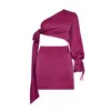 Avenue 8 Women's Pink / Purple One Sleeve Side Knot Mini Dress - Fuchsia In Pink/purple
