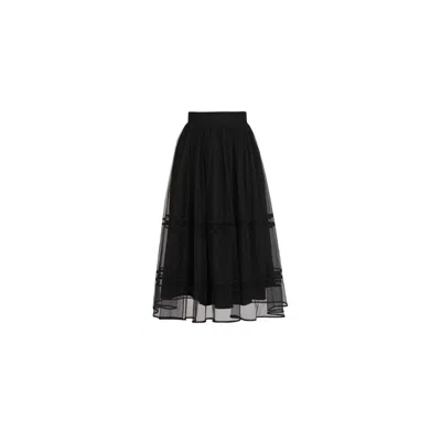 Avenue 8 Women's Tulle Detailed Double Layer Midi Skirt - Black