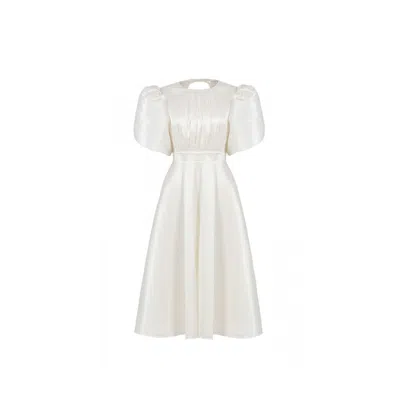Avenue 8 Women's White Balloon Sleeve Taffeta Mid-length Dress - Pearl