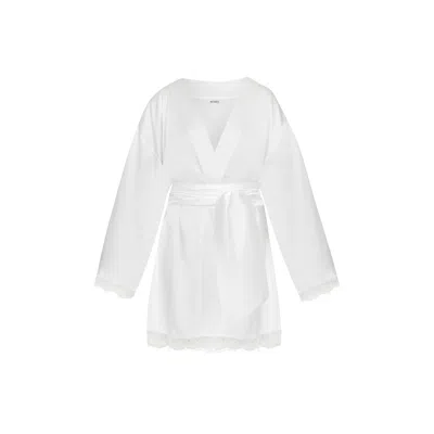 Avenue 8 Women's White Bride Embroidered Mini Lace Robe
