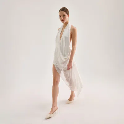 Avenue 8 Women's White Chiffon Mini Draped Dress - Ecru