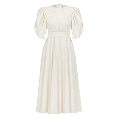 Avenue 8 Women's White Drawstring Detailed Poplin Mid-length Dress