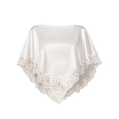 Avenue 8 Women's White Lace Trimmed V-cut Silk Mini Cape