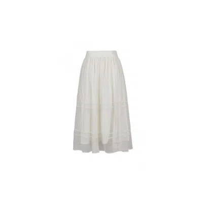 Avenue 8 Women's White Tulle Detailed Double Layer Midi Skirt - Ecru