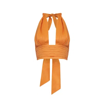 Avenue 8 Women's Yellow / Orange Linen Draped Crop Top - Orange In Yellow/orange