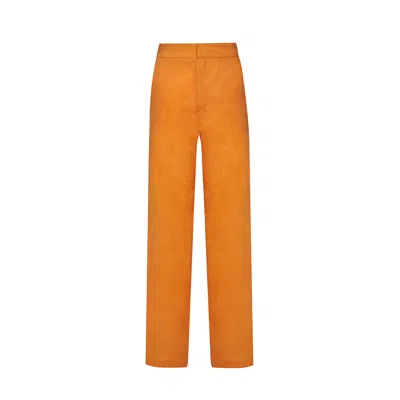 Avenue 8 Women's Yellow / Orange Linen Straight Pants - Orange In Yellow/orange