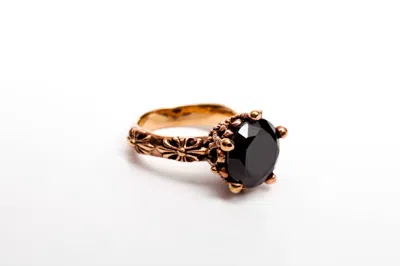 Avenue Chic Onyx Flower Ring In Copper In Metallic