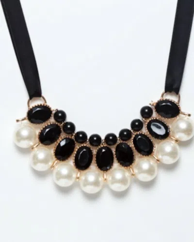 Avenue Chic Pearl Choker Necklace With Ribbon In Black