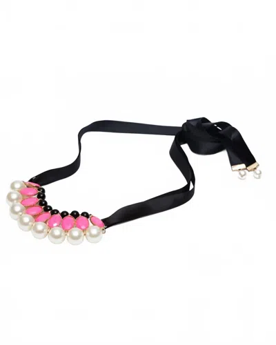 Avenue Chic Pearl Choker Necklace With Ribbon In Pink