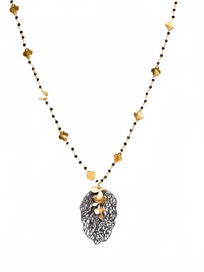 Avenue Chic Women's Clover Orchid Necklace In Black In Metallic