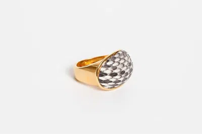 Avenue Chic Women's Exotic Leather Dome Ring In Natural In Silver