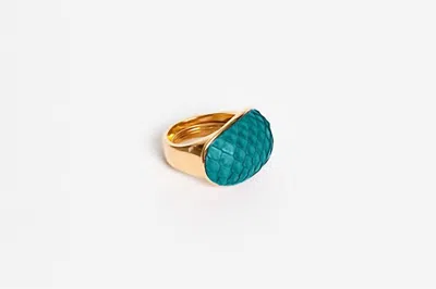Avenue Chic Women's Exotic Leather Dome Ring In Turq In Gold