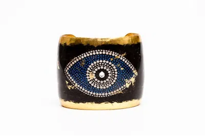 Avenue Chic Women's Gold Leaf Evil Eye Cuff In Blue