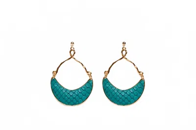 Avenue Chic Women's Half Moon Python Earrings In Teal In Blue