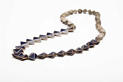 Avenue Chic Women's Pyramid Wood Necklace In Blue In Metallic