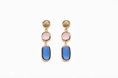 Avenue Chic Women's Rectangular Drop Stud Earrings In Pink/purple In Blue